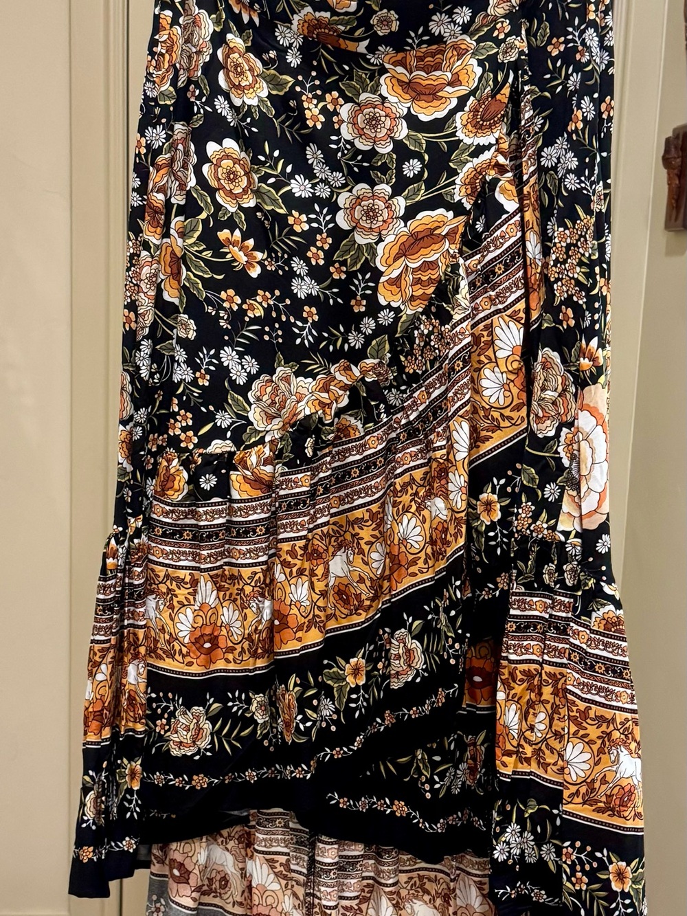 Black Floral Maxi Skirt with Autumn Bouquet Print - Picture 1 of 1